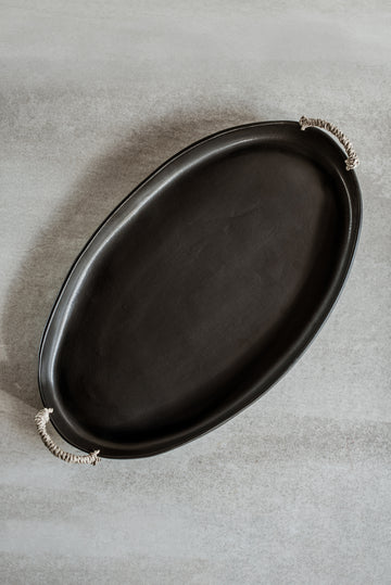 Watermelon Weave Handle Platter - Matt Coal Collection