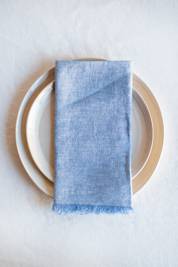 Denim Blue Frayed-Edge Table Napkin