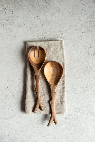 Branch Style Wood Salad Server 8inch