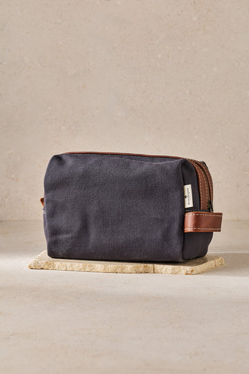 Charcoal Canvas & Leather Toiletry Bag