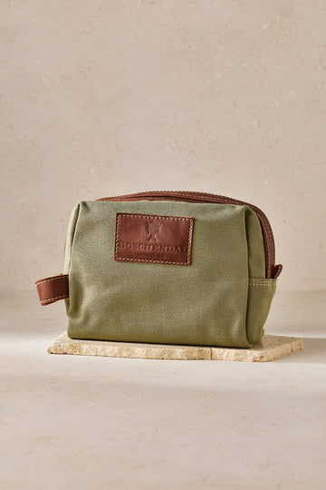 Green Canvas & Leather Toiletry Bag