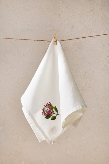 Milk & Red Protea Embroidered Napkin