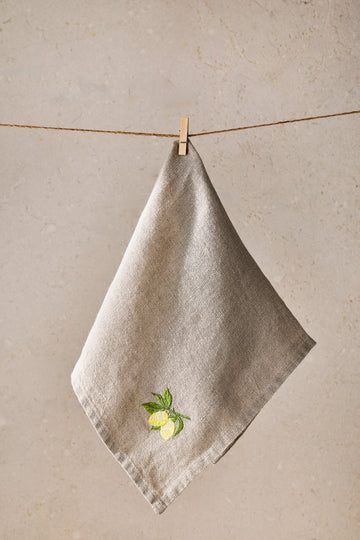 Lemon Embroidered Tea Towel
