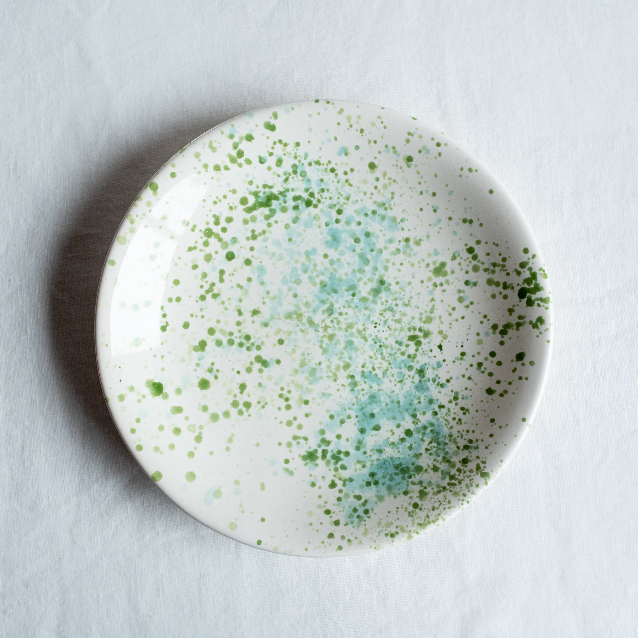 Rimless Side Plate - mIxed Greens Splattered on White Glaze