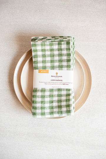 Gingham Green Mitre Edge Napkin 4pack